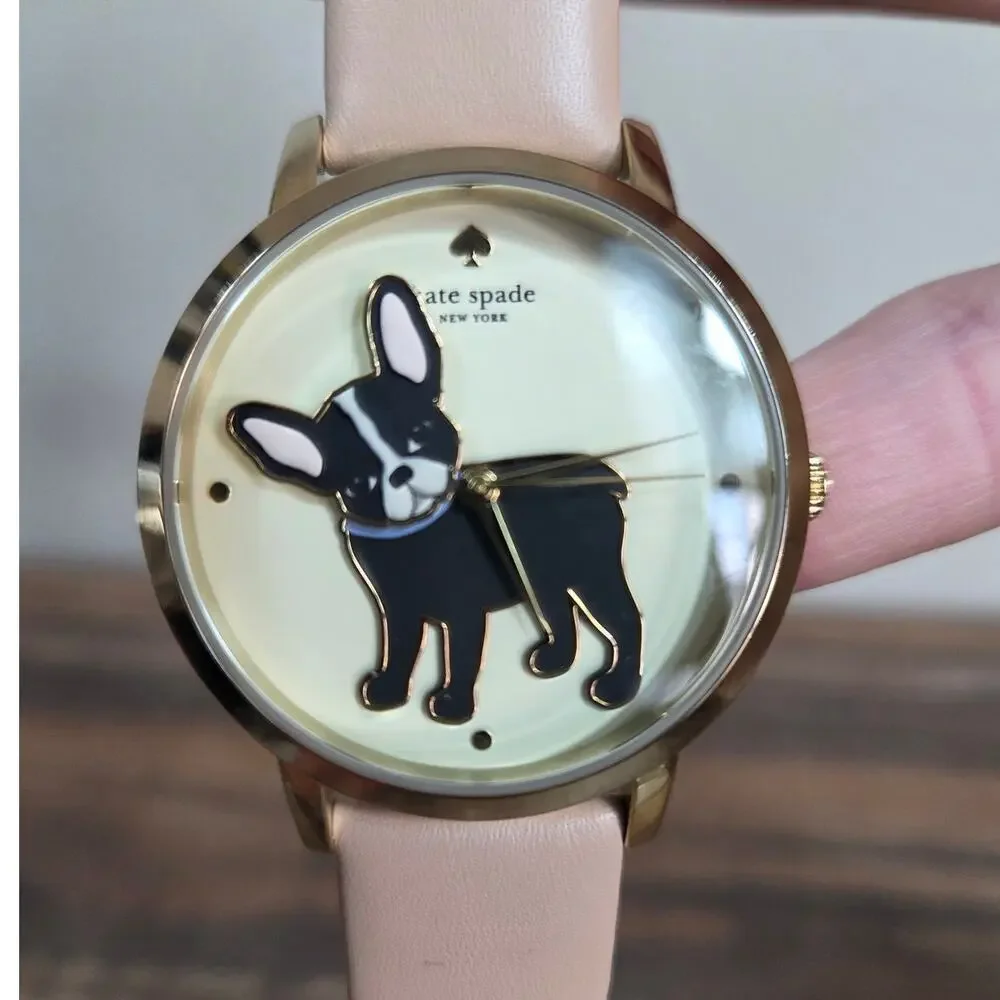 Kate Spade New York Grand Metro French Bulldog Woman's Watch Gold and Blush